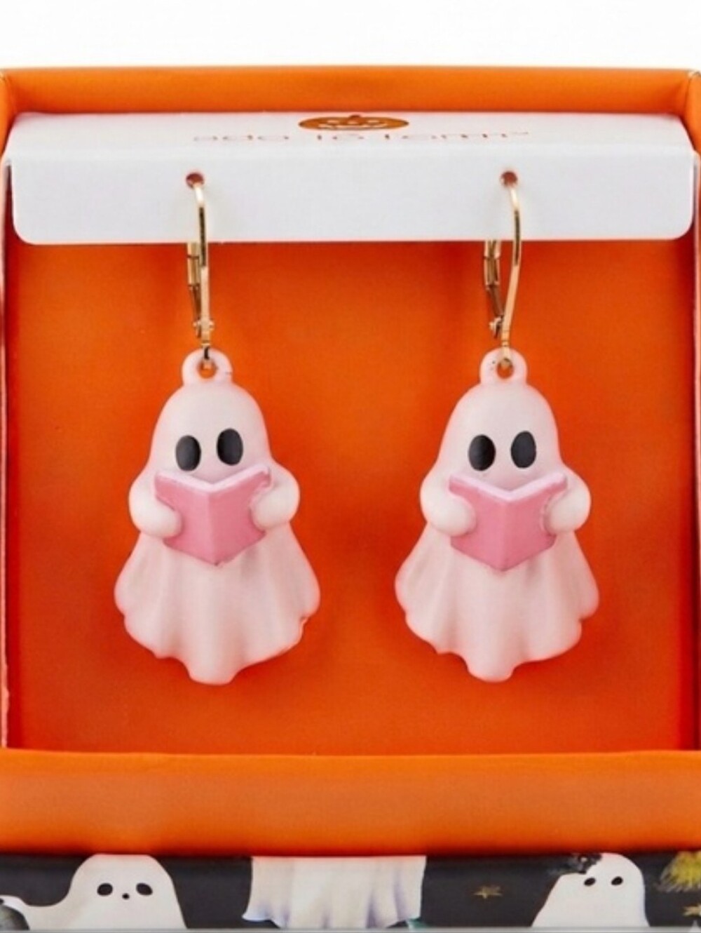 True To Form Ghost Reading A Pink Book Earrings Te